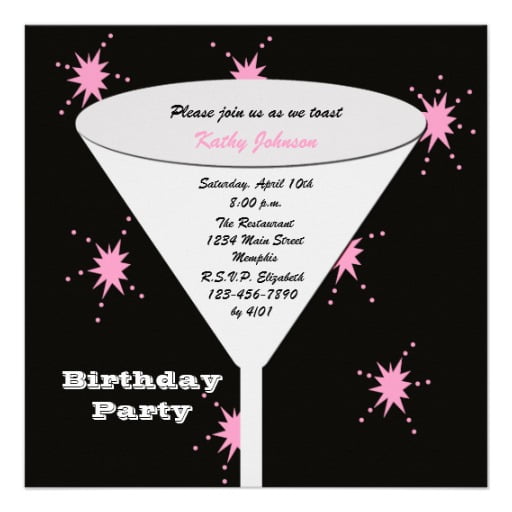 glass invitations for birthday party for adults