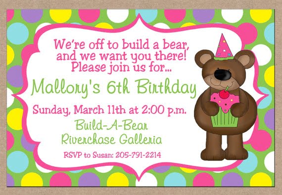 build a bear birthday invitations colorful