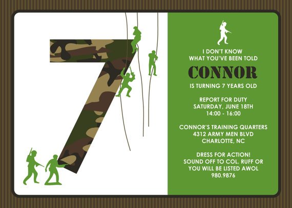 soldiers obstacle course birthday party invitations