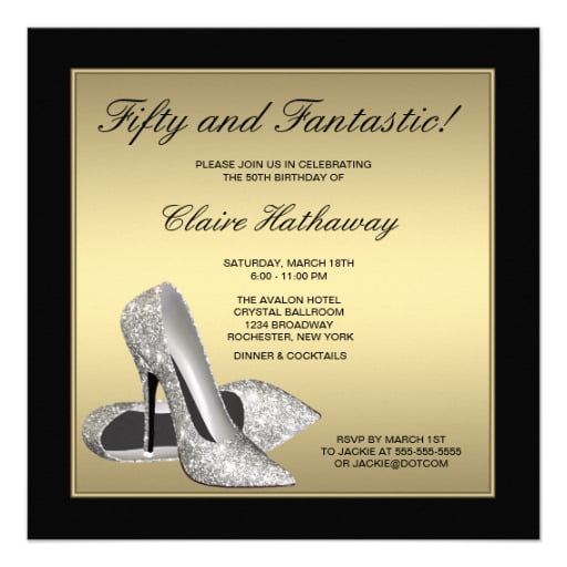 heels wording for 50th birthday invitations