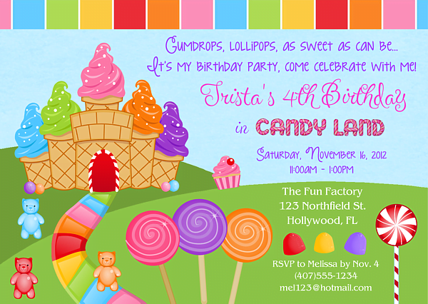 candyland candy themed birthday party invitations