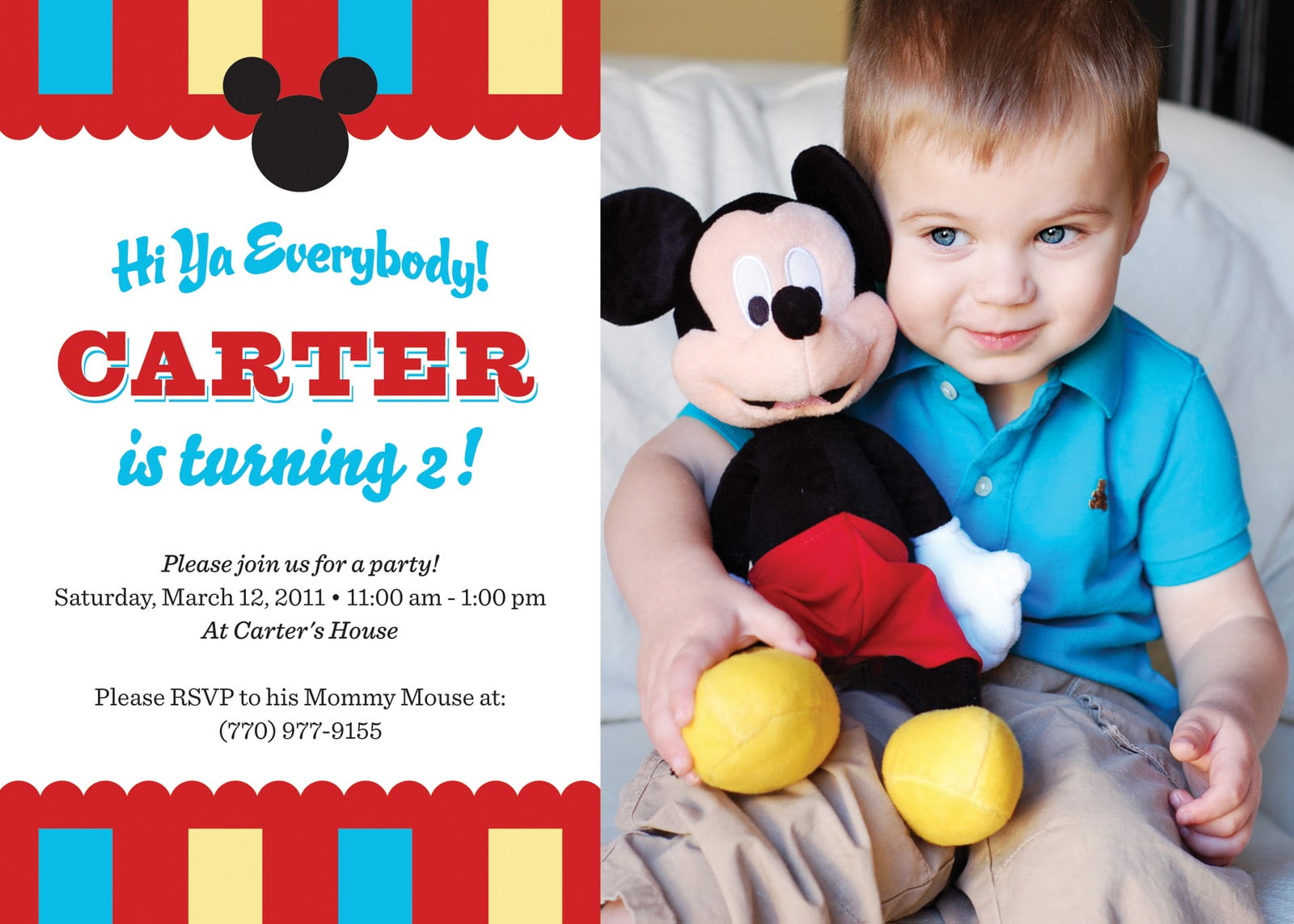 mickey mouse 2 years old birthday invitations saying