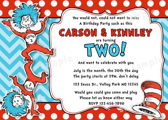dr seuss thing 1 and thing 2 birthday party invitations