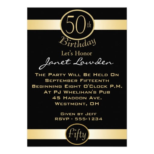 gold 50th birthday invitations wording samples