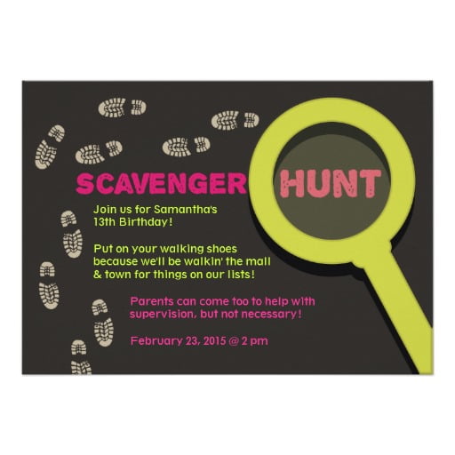 footstep scavenger hunt birthday party invitations