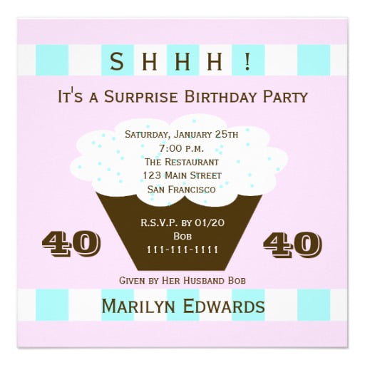 cupcakes free surprise birthday party invitations