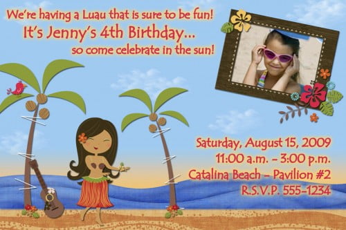hawaian beach themed birthday party invitations