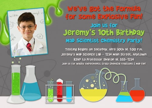 photos mad science birthday party invitations