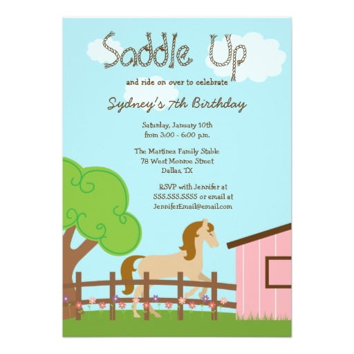 saddle free printable horse birthday party invitations