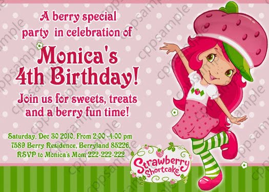 cute strawberry shortcake personalized birthday invitations