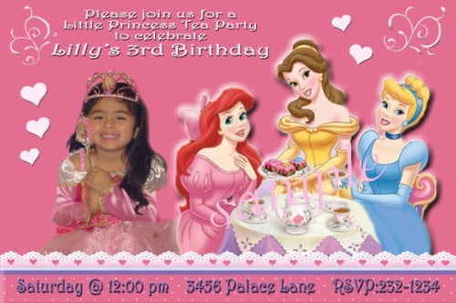 photo personalized disney princess birthday party invitations