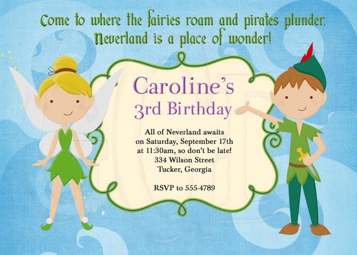 tinkerbell peter pan birthday party invitations