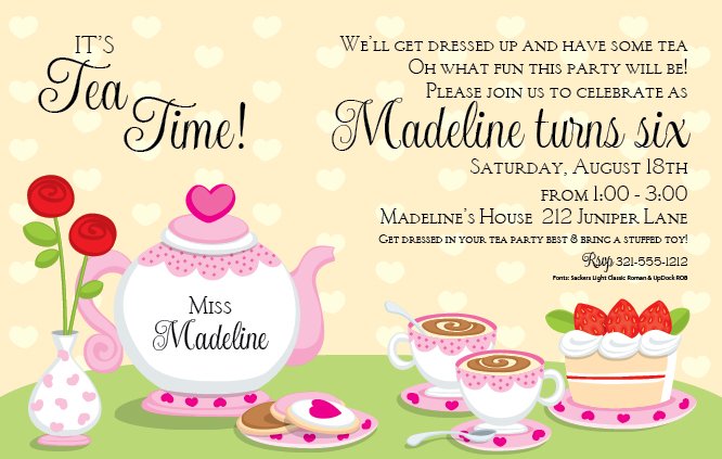 cups princess tea party birthday invitations