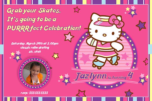 roller skating hello kitty birthday invitations