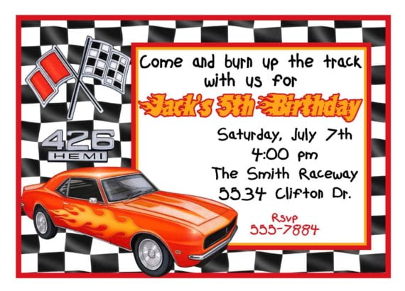 oranges race car birthday party invitations