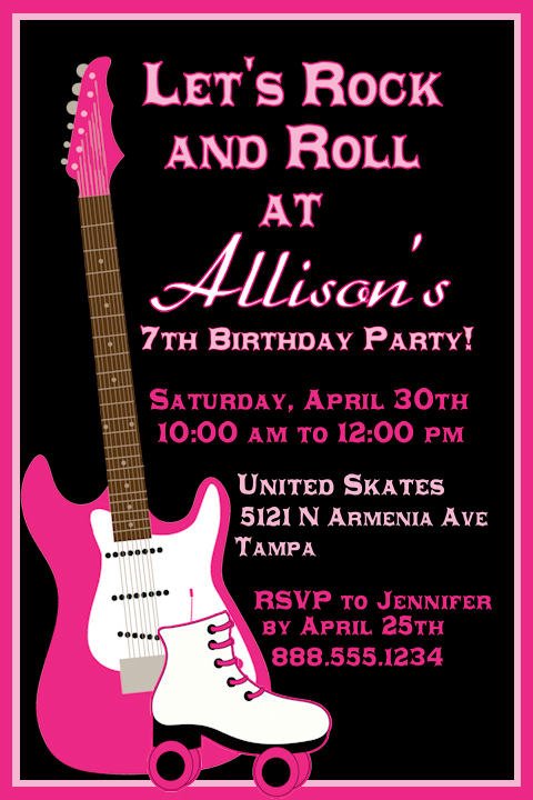 guitar rock and roll birthday invitations