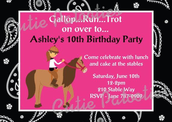 pink free printable horse birthday party invitations