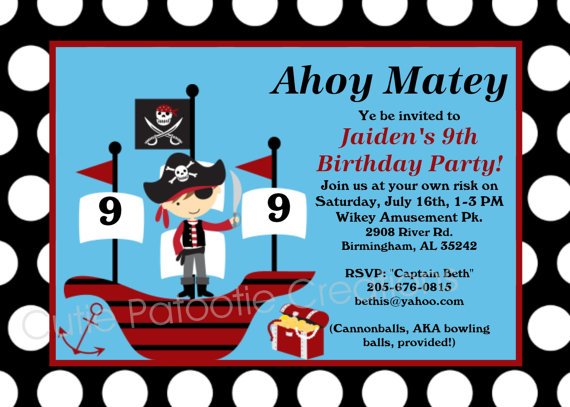 ship free printable pirates birthday party invitations