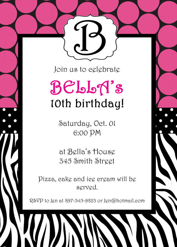 pink round free printable zebra print birthday invitations