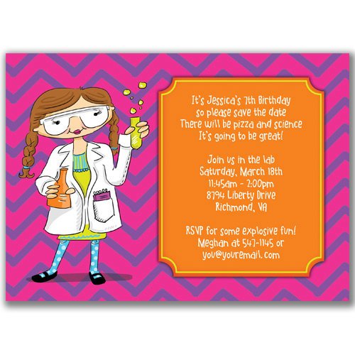 girls mad scientist birthday party invitations