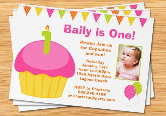 pink wording for first birthday invitations
