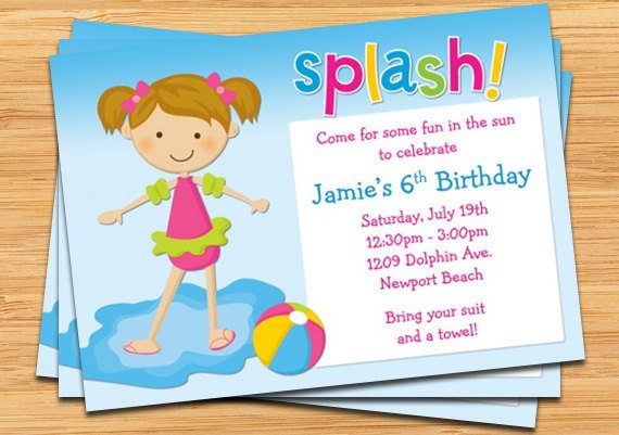 pools kids birthday party invitations wording ideas