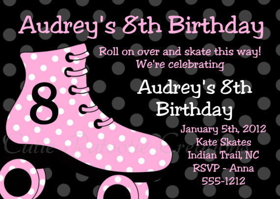 glamour roller skating birthday party invitations