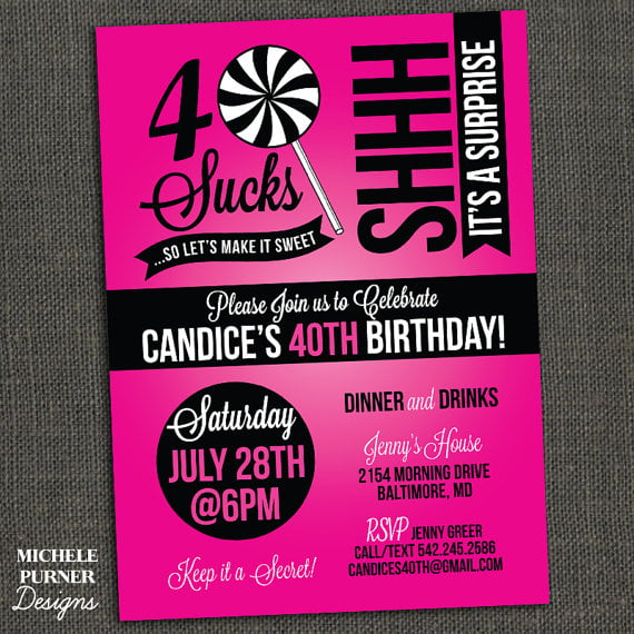 lollypop surprise 40th birthday invitations wording