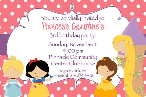 personalized disney princess birthday party invitations cartoon