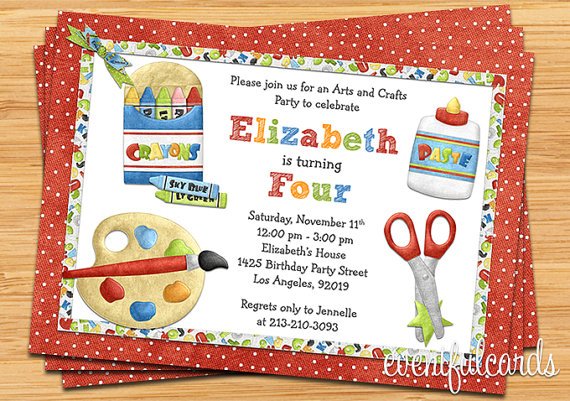 artististic arts and crafts birthday party invitations