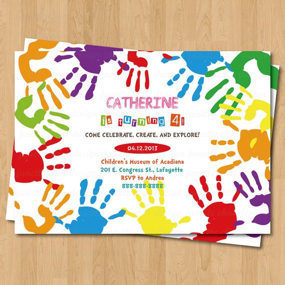 hands arts and crafts birthday party invitations