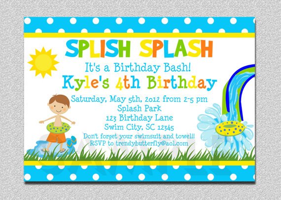 waterslide 1st birthday pool party invitations