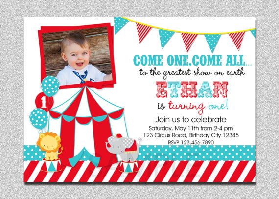 circus invitations for 1st birthday boy