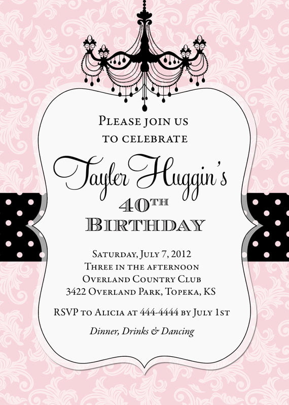 chandellier invitations for birthday party for adult