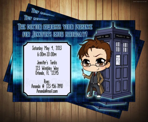 cards doctor who birthday party invitations