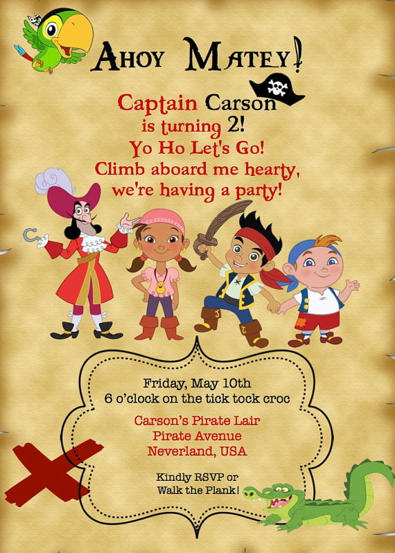 paper jake and the neverland pirates birthday invitations templates