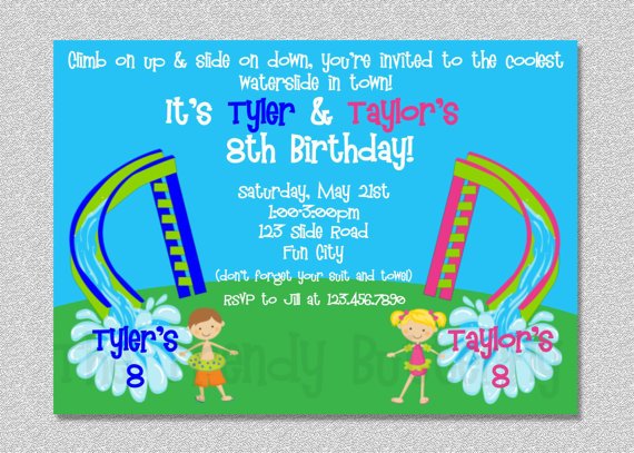 waterslide obstacle course birthday party invitations
