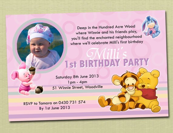 tiger winnie the pooh photo birthday invitations