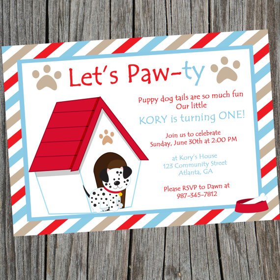paw dog themed birthday party invitations