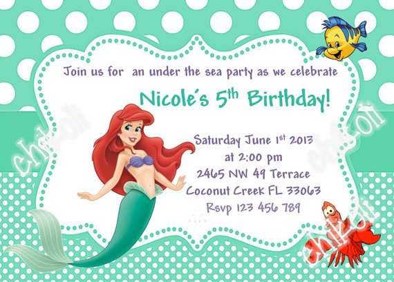 flounder little mermaid printable birthday invitations