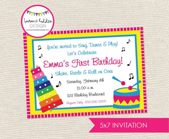 drum music themed birthday party invitations