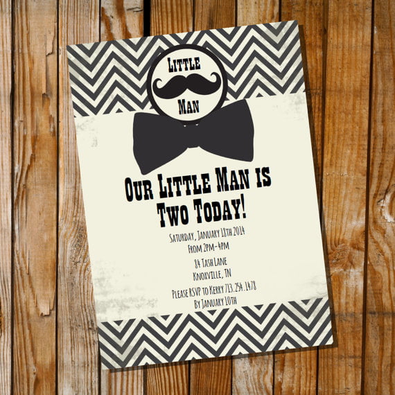 black and white little man birthday party invitations