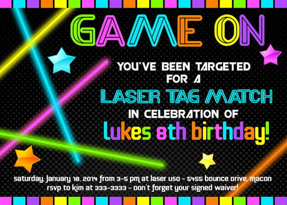neon laser tag birthday invitations free