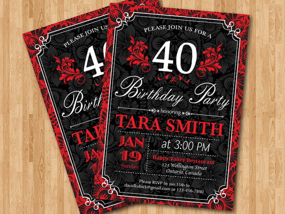 red 40th birthday invitations for women