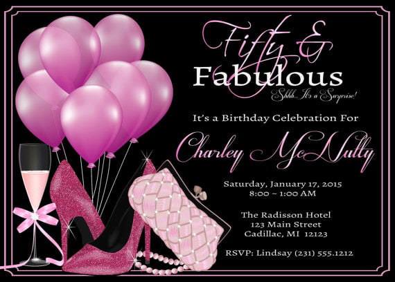 balloons 50th birthday invitations for women
