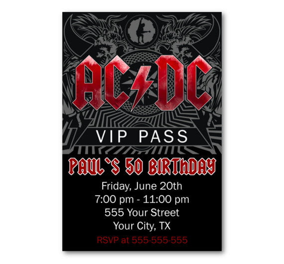 AC DC birthday party invitations templates free download