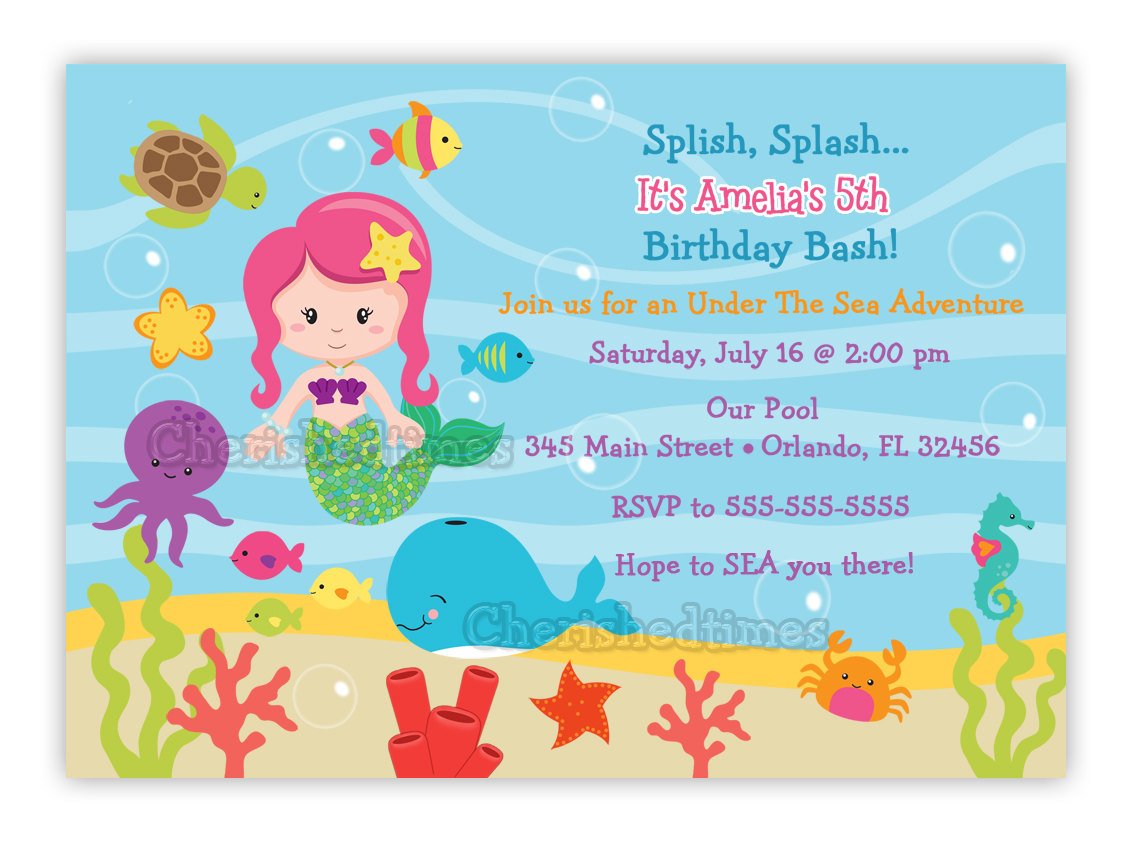 mermaid under the sea birthday party invitations