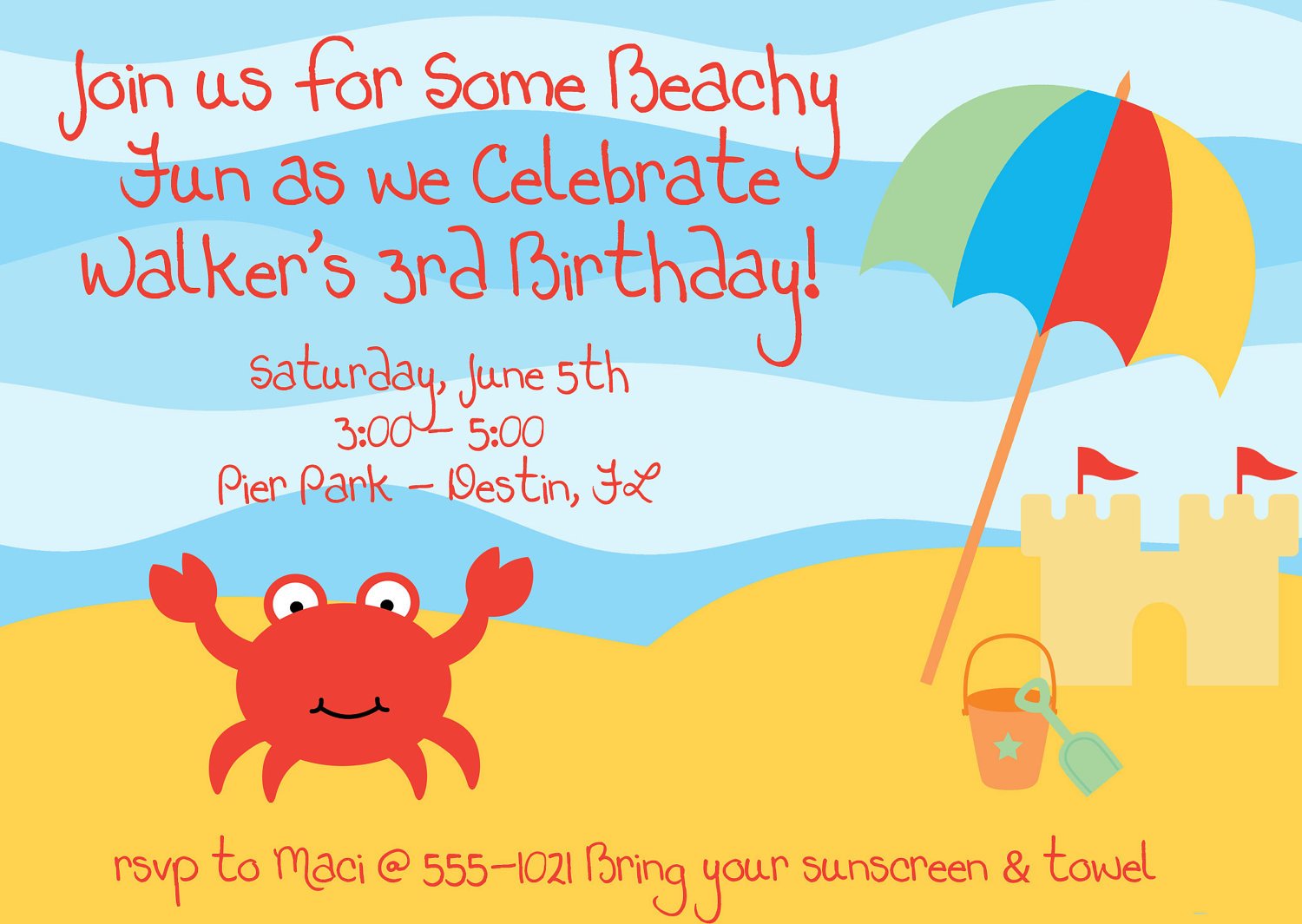 fun beach themed birthday party invitations
