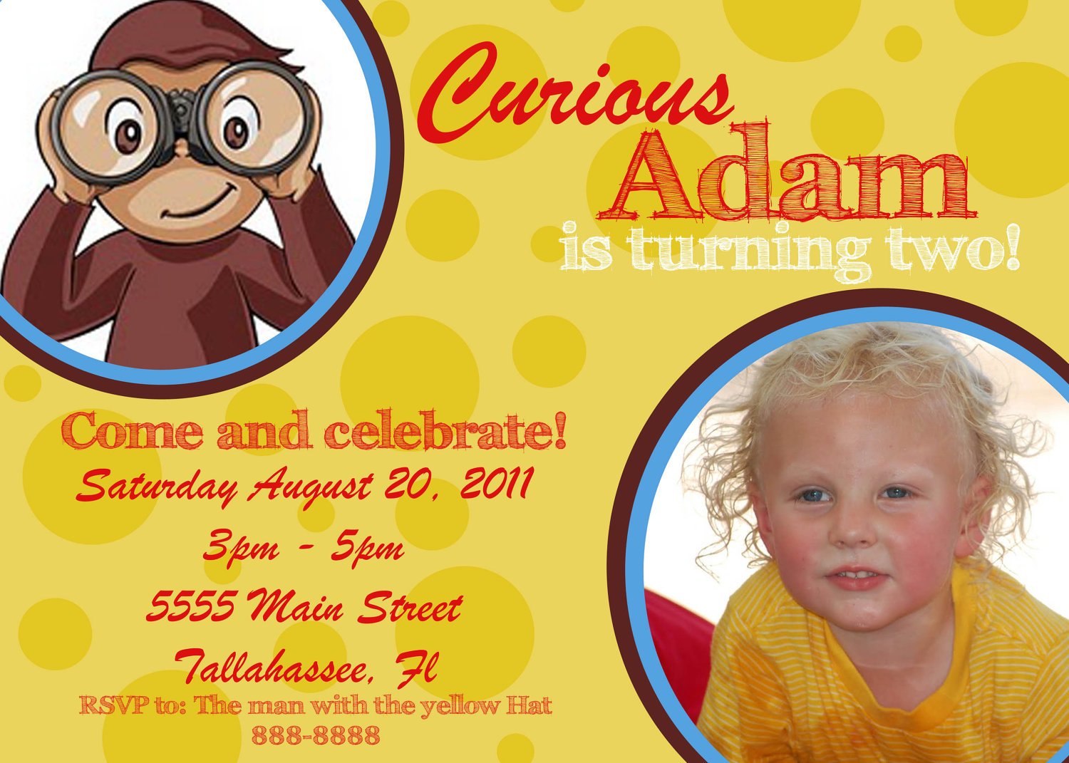boy curious george personalized birthday invitations