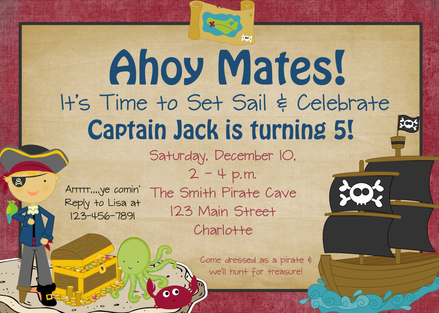 chest free printable pirates birthday party invitations